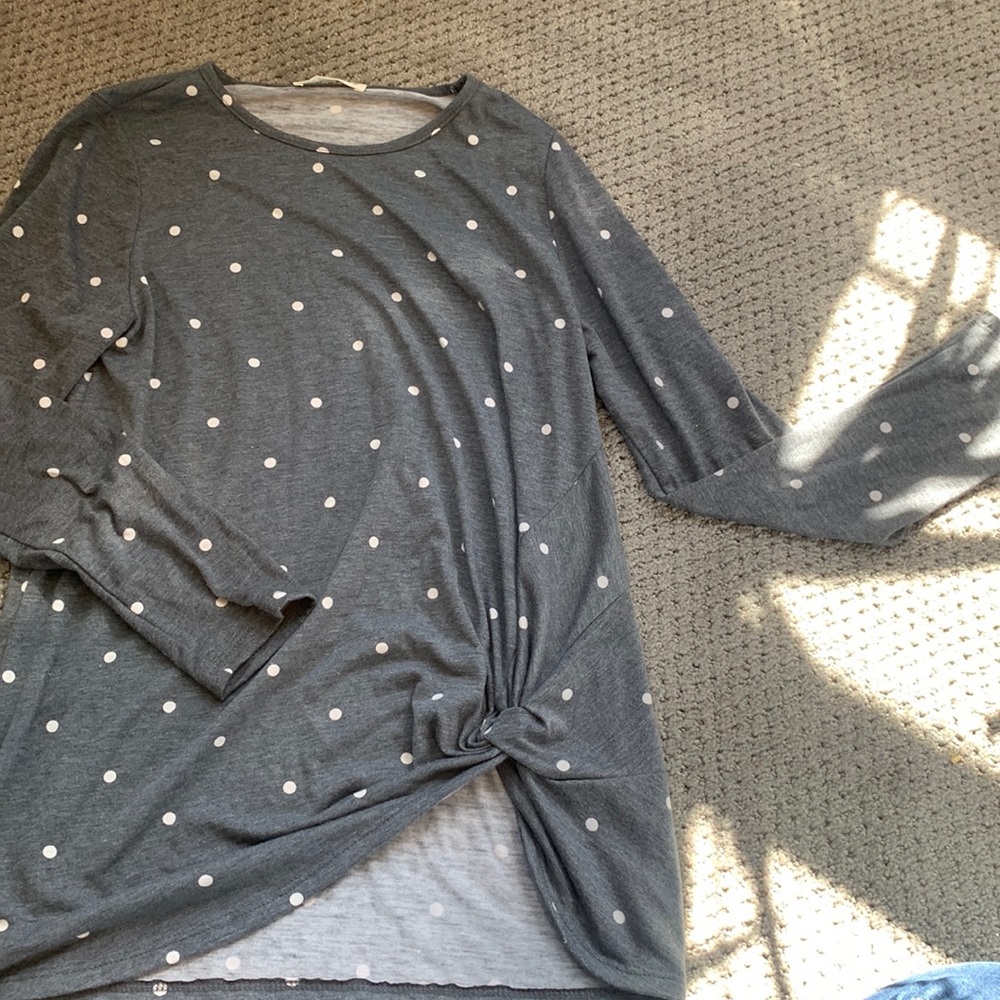 Polka dot soft long sleeve tee with knot side